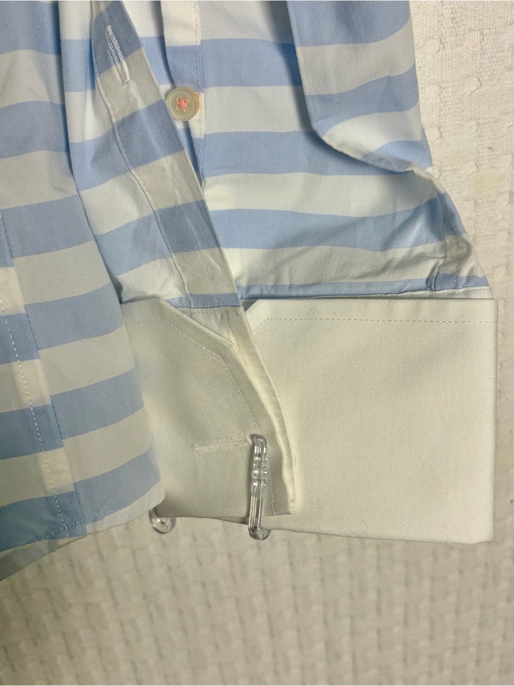 Thomas Pink London Blue White Striped Dress Shirt French Cuffs 15.5 Slim Fit - Picture 8 of 11